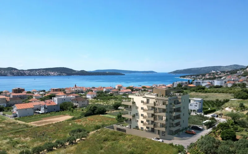 Visualisation of the Alta Vista building in Seget Donji, with the bay and islands behind