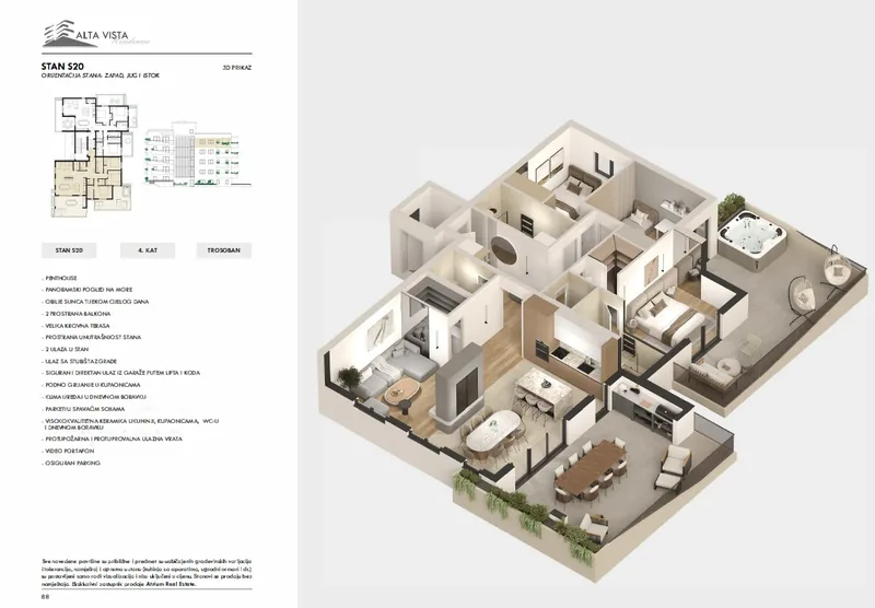 Three-dimensional view of unit S20 with its roof terrace
