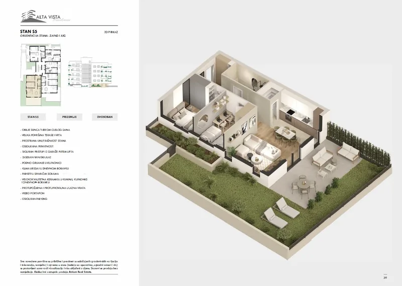Three-dimensional view of unit S5 with its garden